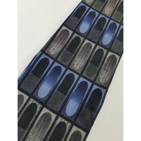 Mosaic Mens Necktie Handmade Silk Tie Blue Gray Geometric Cathedral Window - Picture 3 of 8